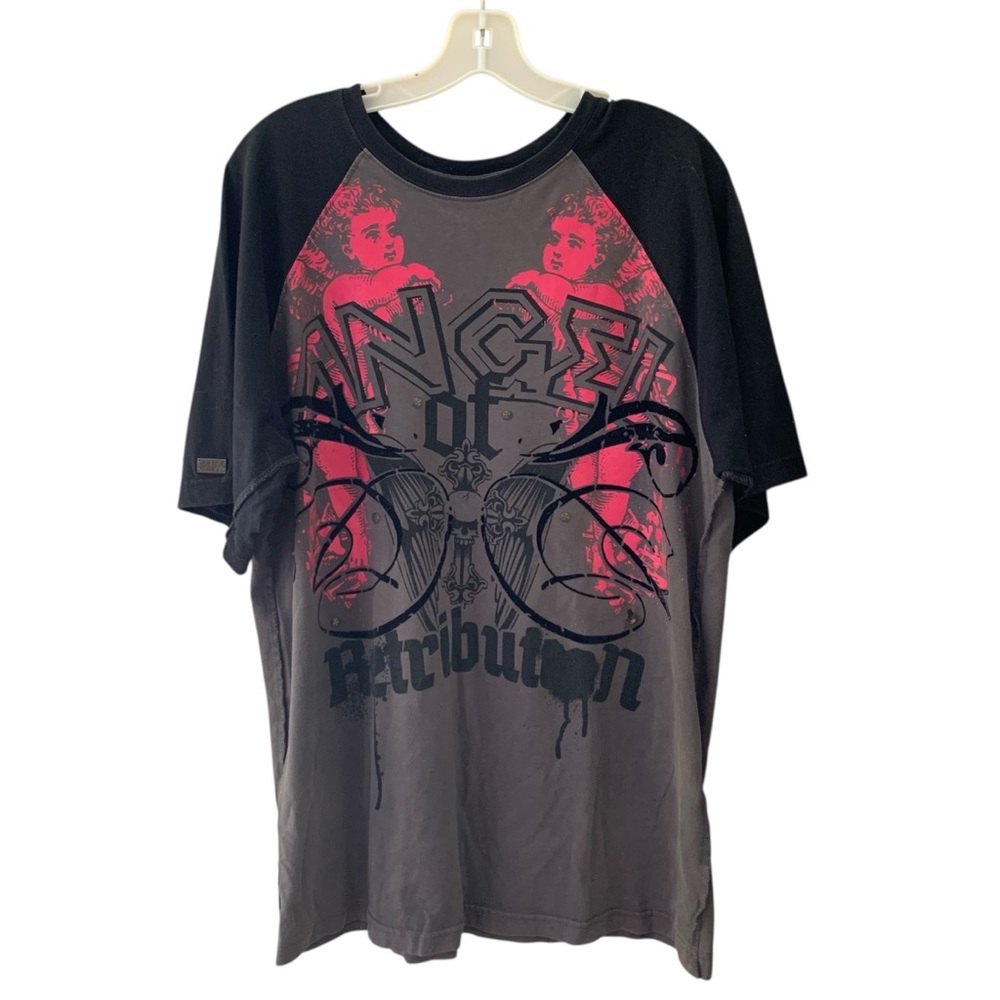 Affliction T-Shirt Black Y2K Angels Of Retribution Men XL Black Gray Pink Realm